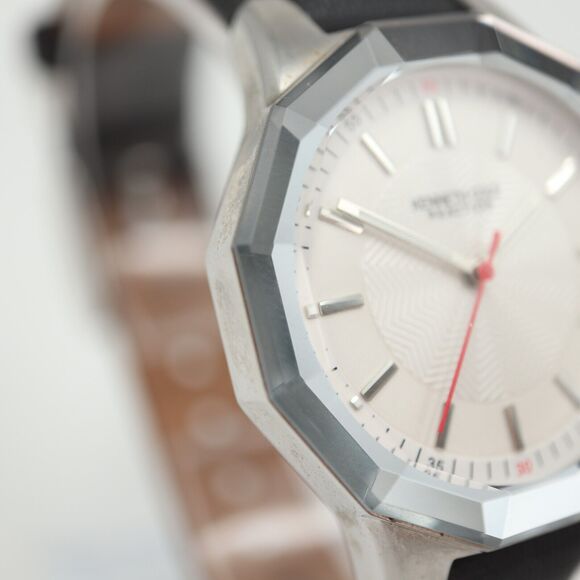 Kenneth Cole Reaction Watch 34mm Dodecagon Silver Tone Black Leather KC2471 - Picture 8 of 16